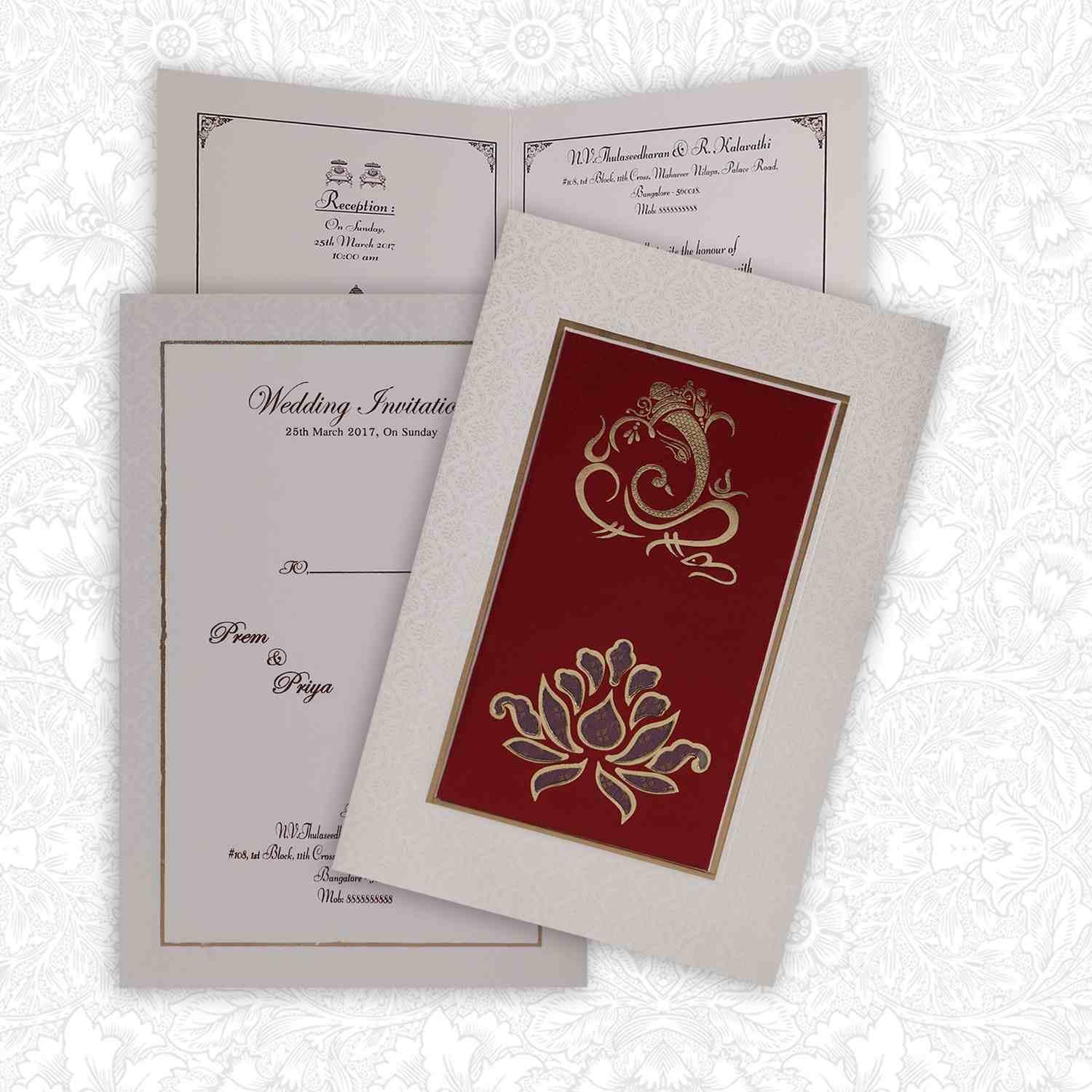 Fabulous Maroon Shading With Bloom Subject Wedding Card - KNK2258-3